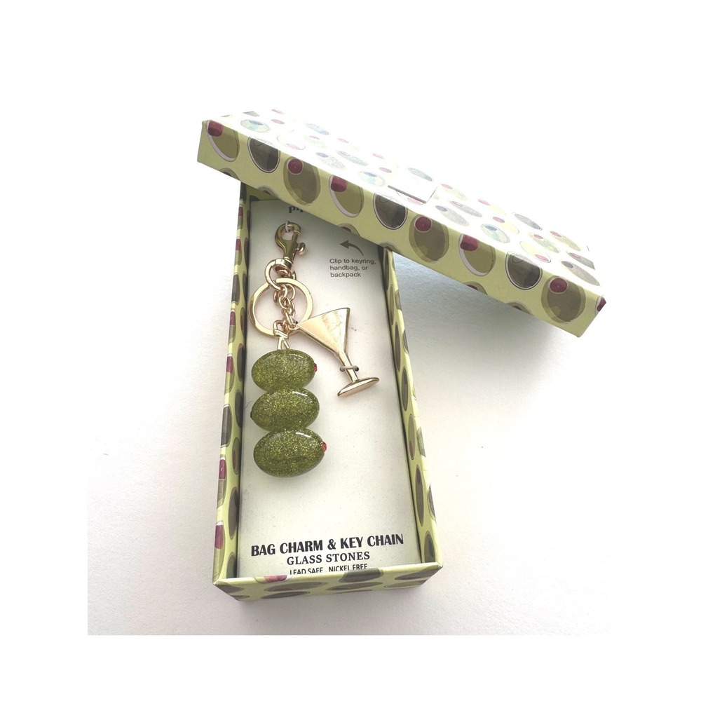 NIB Piper K Bag Charm Key Chain Martini Olive Kitsch Retro Charm - Picture 4 of 4